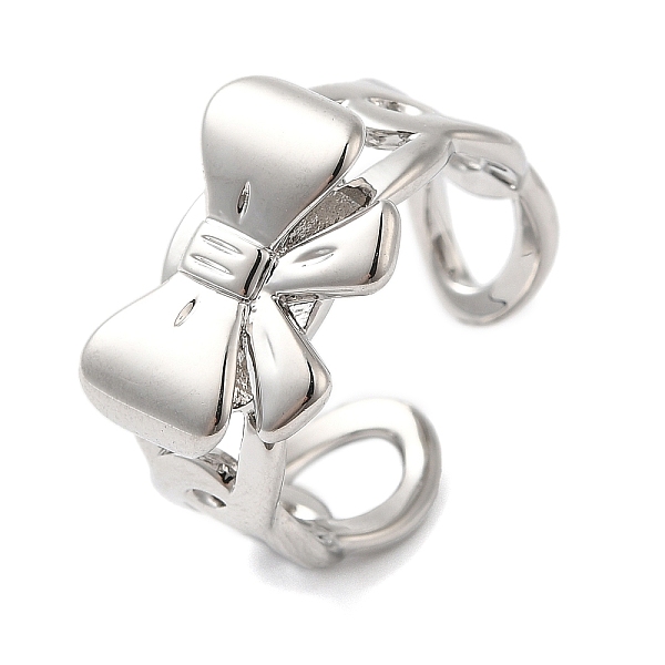 

PandaHall Bowknot Brass Open Cuff Rings for Women, Platinum, 11mm, Inner Diameter: Adjustable Brass Bowknot