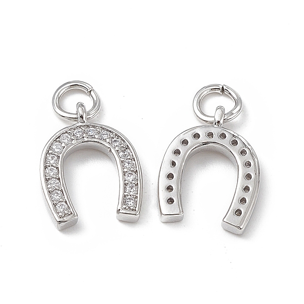 

PandaHall Brass Micro Pave Cubic Zirconia Charms, with Jump Ring, Horseshoe Charm, Platinum, 13x10x3mm, Hole: 3mm Brass+Cubic Zirconia Horse..., Clear
