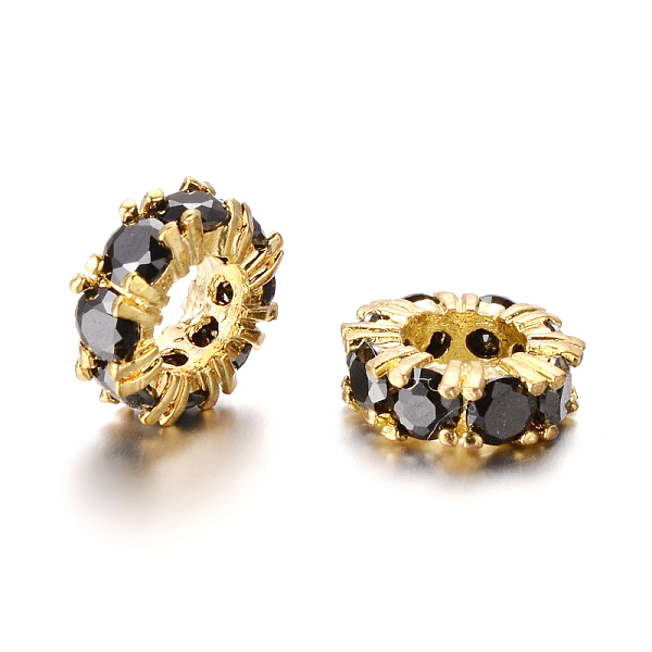 

PandaHall Large Hole Ring Brass Micro Pave Cubic Zirconia Spacer Beads, Golden, Black, 11x4mm, Hole: 5mm Brass+Cubic Zirconia Ring Black