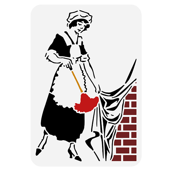 

PandaHall FINGERINSPIRE Sweeping Maid Painting Stencil 8.3x11.7inch Large Sweeping Woman Stencil for Painting Reusable Bricks Curtain...