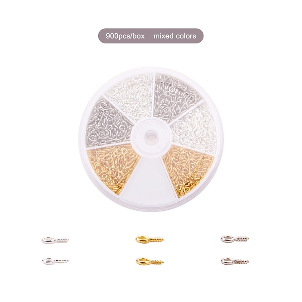 

PandaHall 1 Box Three Colors Iron Screw Eye Pin Peg Bails, For Half Drilled Beads, Golden, Silver and Platinum Color, 8x4x1mm, Hole: 2mm...