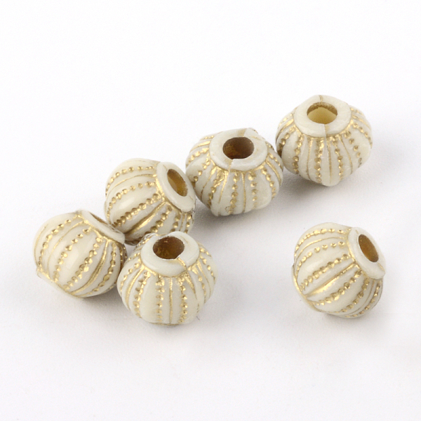 

PandaHall Lantern Plating Acrylic Beads, Golden Metal Enlaced, Beige, 6.5x7.5mm, Hole: 2mm Acrylic Lantern Yellow