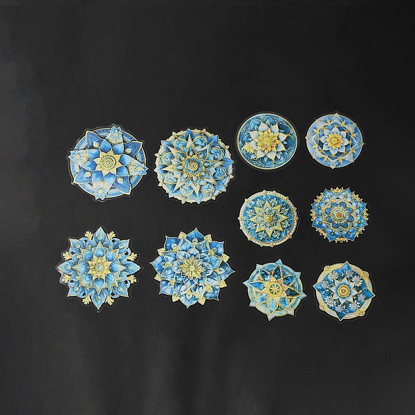 

PandaHall Mandala PET Round Self Adhesive Decorative Stickers, Waterproof Laser Flower Decals for DIY Scrapbooking, Card Making, Blue...