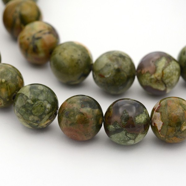 

PandaHall Natural Rhyolite Jasper Round Bead Strands, 10mm, Hole: 1mm, about 19pcs/strand, 7.5 inch Rhyolite Jasper Round