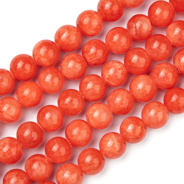 

PandaHall Natural Mashan Jade Beads Strands, Dyed, Round, Orange Red, 10mm, Hole: 1.2mm, about 42pcs/strand, 16 inch Mashan Jade Round Red