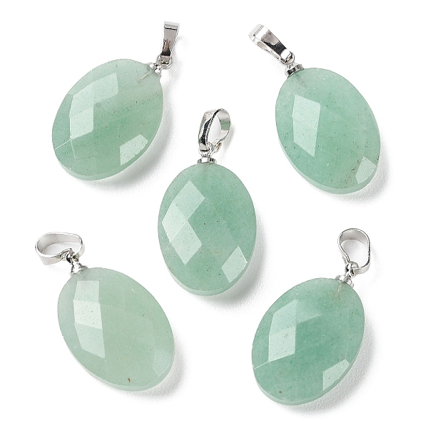 

PandaHall Natural Green Aventurine Pendants, Faceted Oval Charms with Platinum Plated Brass Snap on Bails, 21.8x13.4~13.5x6.2mm, Hole...