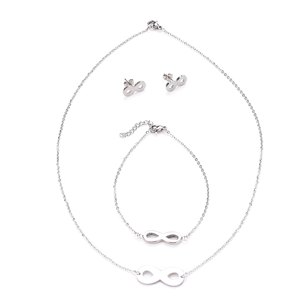 

PandaHall 304 Stainless Steel Jewelry Sets, Stud Earrings and Pendant Necklaces & Bracelets, Infinity, Stainless Steel Color, Necklace: 18.9...