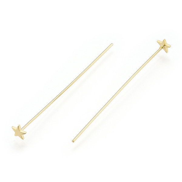 

PandaHall Brass Star Head Pins, Nickel Free, Real 18K Gold Plated, 51x0.7mm, Head: 5x6mm Brass