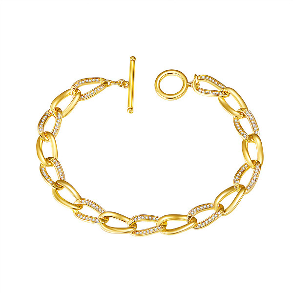 

PandaHall SHEGRACE Brass Curb Chain Bracelets, with Grade AAA Cubic Zirconia and Toggle Clasps, Real 18K Gold Plated, Clear, 7-7/8 inch...