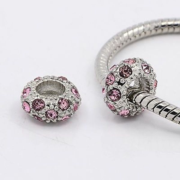 

PandaHall Alloy Rhinestone European Beads, Large Hole Beads, Rondelle, Platinum Metal Color, Light Amethyst, 11x6mm, Hole: 5mm..., Purple