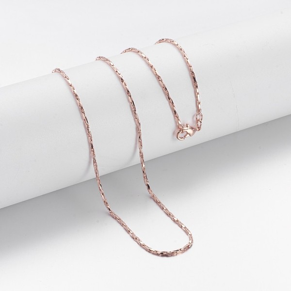 PandaHall Brass Chain Necklaces, Coreana Chain, with Lobster Clasps, Rose Gold,17.9 inch(45.4cm), 0.94~0.96mm Brass