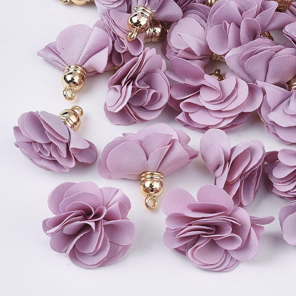 

PandaHall Cloth Pendant Decorations, with Acrylic Findings, Flower, Plum, 25~30x28~35mm, Hole: 2mm Cloth Flower Purple