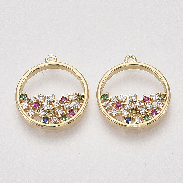 

PandaHall Brass Micro Pave Cubic Zirconia Pendants, Flat Round, Nickel Free, Real 18K Gold Plated, Colorful, 17x15x2mm, Hole: 1mm...
