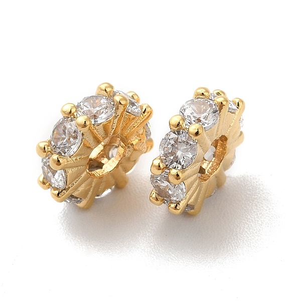 

PandaHall Brass Micro Pave Cubic Zirconia Beads, Cadmium Free & Lead Free, Flat Round, Real 24K Gold Plated, 8.5x8x2.5mm, Hole: 3mm..., Clear