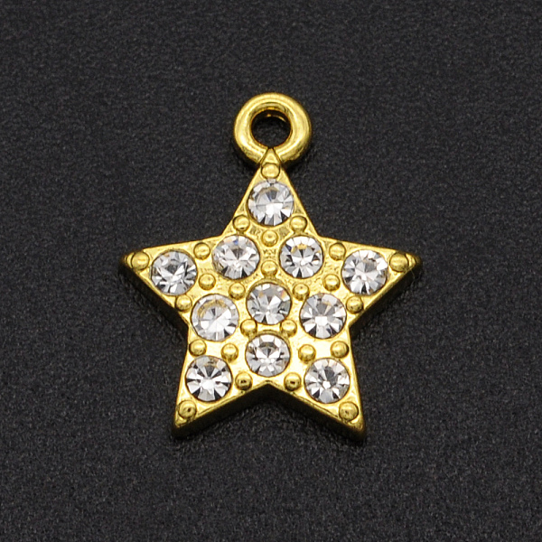 

PandaHall Alloy Rhinestone Charms, Five Pointed Star, Golden, Crystal, 14x12x2mm, Hole: 1.4mm Alloy+Rhinestone Star Clear