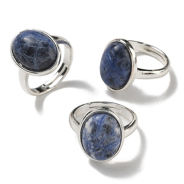 Natural Sodalite Oval Adjustable Rings