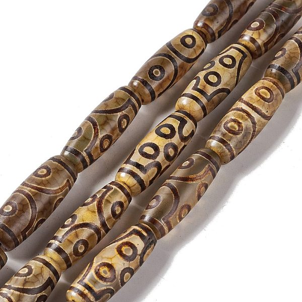 

PandaHall Tibetan Style dZi Beads Strands, Natural & Dyed Agate Beads, Rice, 7-Eye, 28.5~30x10mm, Hole: 2.5mm, about 10pcs/strand, 11.81''...