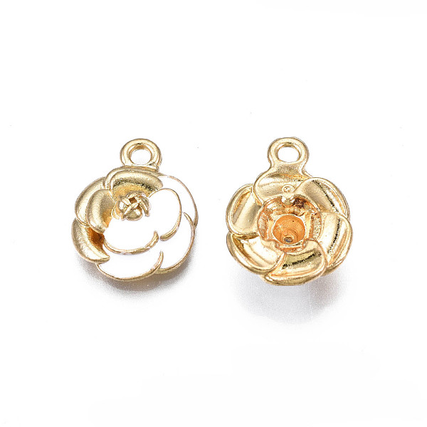 

PandaHall Rack Plating Alloy Enamel Pendants, Cadmium Free & Lead Free, Flower, White, 18x14x6mm, Hole: 2mm Alloy+Enamel Flower White