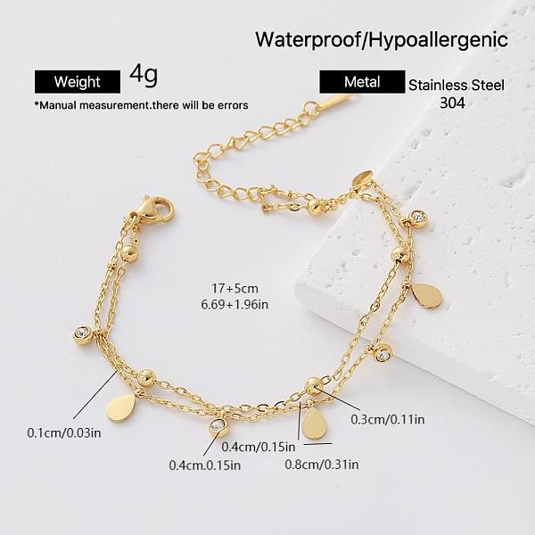 Bracciale a 2 fili con charm e zirconi cubici trasparenti incastonati in acciaio inossidabile 304 da donna