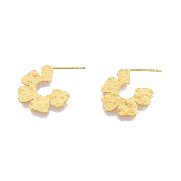 

PandaHall Rack Plating Brass Flower Stud Earrings, Half Hoop Earrings for Women, Nickel Free, Matte Gold Color, 19x22x1mm, Pin: 0.8mm Brass...