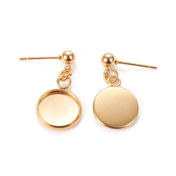 

PandaHall 304 Stainless Steel Stud Earring Settings, Golden, 23mm, Pin: 0.9mm, Tray: 10mm 304 Stainless Steel Flat Round