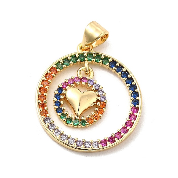 

PandaHall Brass Micro Pave Cubic Zirconia Pendants, Round Ring & Heart Charm, Golden, Colorful, 22.5x20.5x1.5mm, Hole: 4x3.5mm Brass+Cubic...