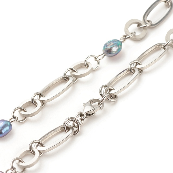 

PandaHall 304 Stainless Steel Oval & Ring Link Chains Necklace with Natural Pearl Beaded for Women, Stainless Steel Color, Mixed Color..., Multicolor