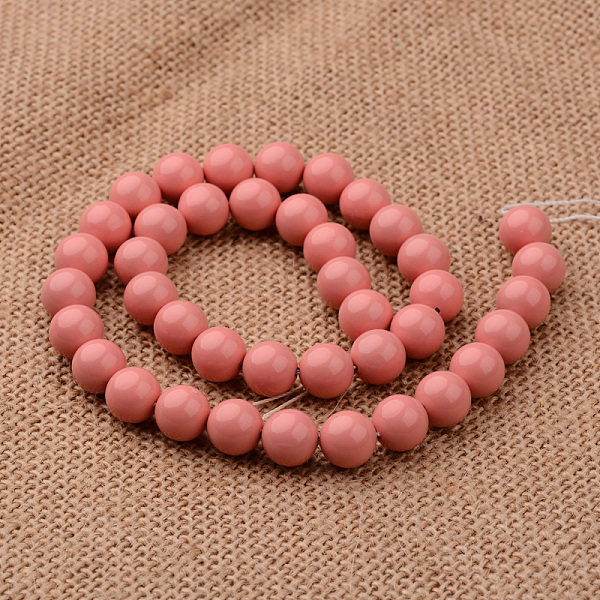 

PandaHall Polished Round Grade A Shell Pearl Bead Strands, Light Coral, 6mm, Hole: 1mm, about 64pcs/strand, 15.7 inch Shell Pearl Round Red