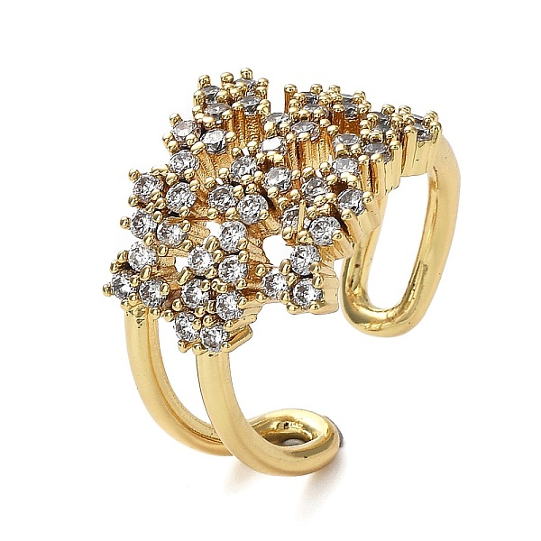 

PandaHall Rack Plating Brass Micro Pave Cubic Zirconia Open Cuff Rings, Flower, Lead Free & Cadmium Free, Long-Lasting Plated, Real 18K Gold...