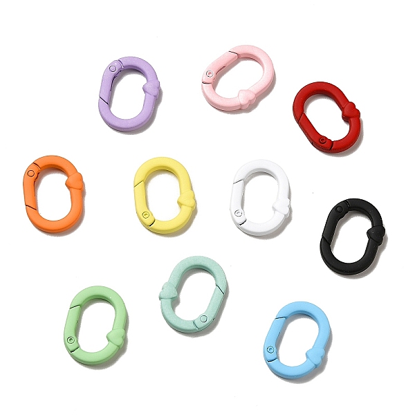 

PandaHall Spray Painted Alloy Spring Gate Rings, Oval Ring with Heart, Mixed Color, 6 Gauge, 28x20.5x4mm, Inner Diameter: 12x19.5mm Alloy..., Multicolor