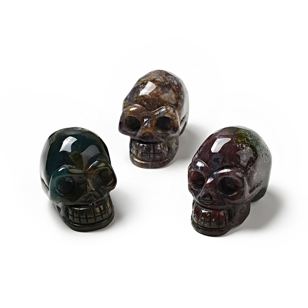 

PandaHall Halloween Natural Indian Agate Display Decorations, Home Decorations, Skull, 35~37x30~31x48~50.5mm Indian Agate Skull