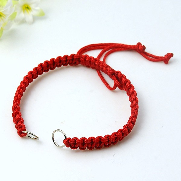 

PandaHall Nylon DIY Bracelet Making, with Brass Rings, Platinum, Red, 140~175x4~7.5mm Nylon Red