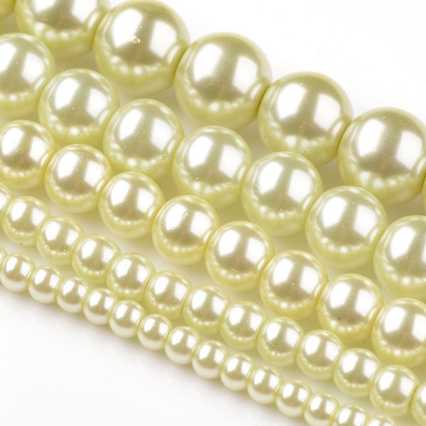 

PandaHall Dyed Glass Pearl Round Beads Strands, Honeydew, 4mm/6mm/8mm/10mm/12mm, Hole: 1mm, about 70~216pcs/strand Glass Round Green