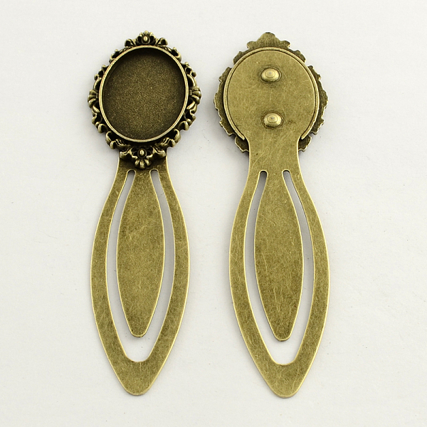 

PandaHall 18x25mm Tray Bookmark Cabochon Settings, Iron with Alloy Oval Round Tray, Lead Free, Nickel Free & Cadmium Free, Antique Bronze...