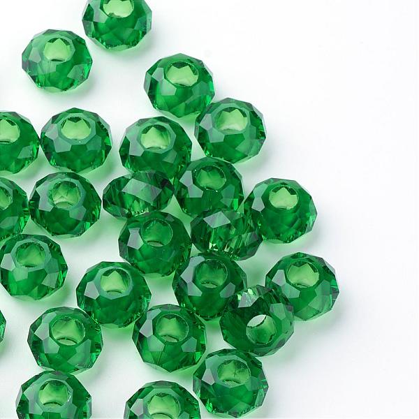 

PandaHall Glass European Beads, Large Hole Beads, No Metal Core, Rondelle, Dark Green, 14x8mm, Hole: 5mm Glass Rondelle Green