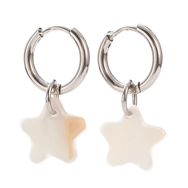

PandaHall 304 Stainless Steel Huggie Hoop Earrings, with Natural Shell, Star, Seashell Color, Stainless Steel Color, 25mm, Pin: 1mm...
