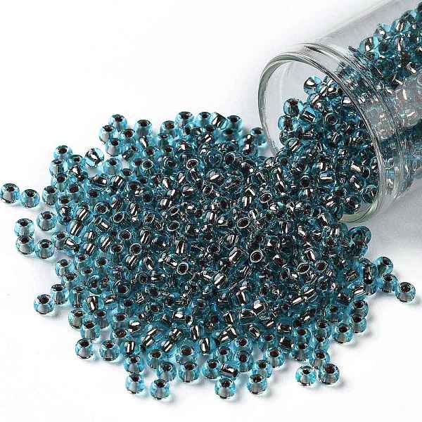 

PandaHall TOHO Round Seed Beads, Japanese Seed Beads, (748) Copper Lined Light Aqua, 8/0, 3mm, Hole: 1mm, about 1110pcs/50g Glass Cyan