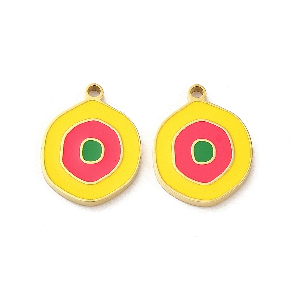 

PandaHall 304 Stainless Steel Pendants, with Enamel, Flat Round Charm, Real 14K Gold Plated, Yellow, 17x13x1.4mm, Hole: 1.4mm Stainless...