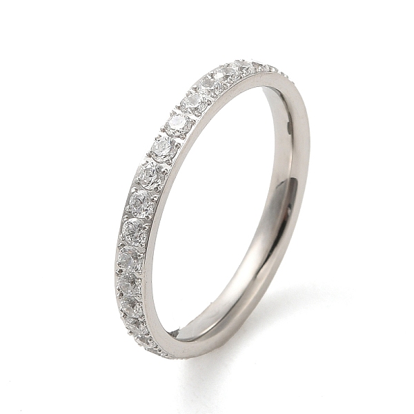 

PandaHall 304 Stainless Steel Rings, with Cubic Zirconia, Stainless Steel Color, 2.3mm, US Size 7(17.3mm) 304 Stainless Steel Ring