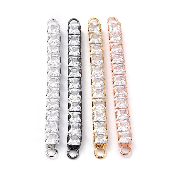 

PandaHall Brass Clear Square Cubic Zirconia Links Connectors, Long-Lasting Plated, Rectangle, Mixed Color, 56x5x4mm, Hole: 2.5mm Brass+Cubic...