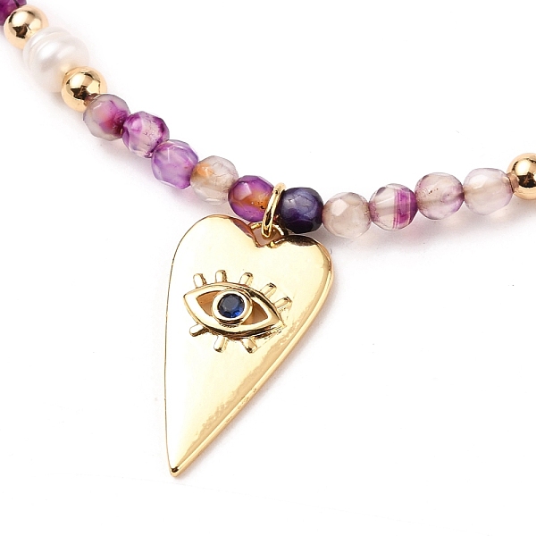 

PandaHall Brass Micro Pave Cubic Zirconia Heart Pendant Necklaces, with Natural Agate Beads, Natural Pearl Beads and 304 Stainless Steel...