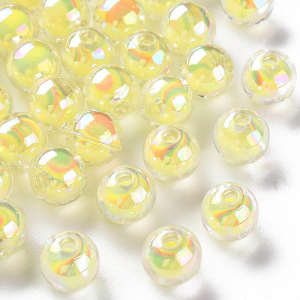 

PandaHall Transparent Acrylic Beads, Bead in Bead, AB Color, Round, Yellow, 9.5x9mm, Hole: 2mm, about 960pcs/500g Acrylic Round Yellow