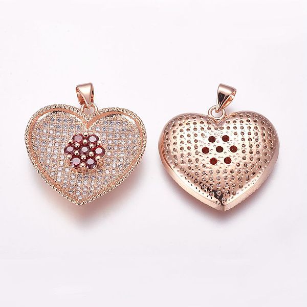 

PandaHall Brass Micro Pave Cubic Zirconia Pendants, Heart, Rose Gold, 22x24x4.5mm, Hole: 3.5x4mm Brass+Cubic Zirconia Heart