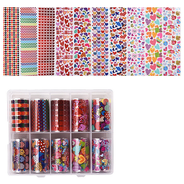 

PandaHall 10rolls Nail Art Transfer Stickers, Nail Decals, for DIY Nail Tips Decoration, Heart Pattern, Mixed Color, 40mm, 1m/roll Plastic..., Multicolor