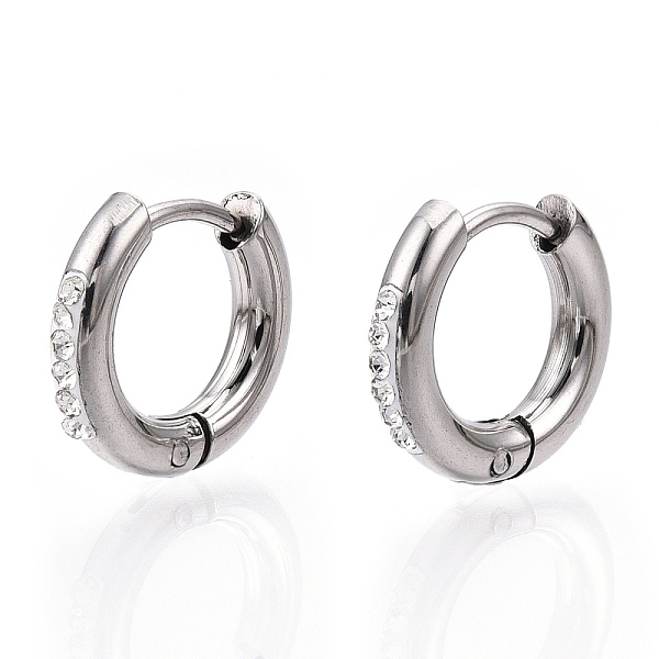 

PandaHall 201 Stainless Steel Huggie Hoop Earrings, with 304 Stainless Steel Pins and Crystal Rhinestone, Ring, Stainless Steel Color..., Clear