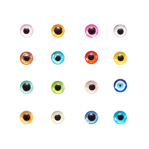 

PandaHall 100Pcs Glass Cabochons, Flat Round, Mixed Color, 8x3.5mm Glass Eye Multicolor