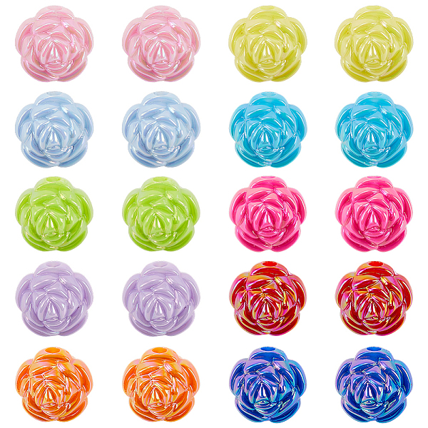 40Pcs 10 Colors UV Plating Iridescent Acrylic Beads