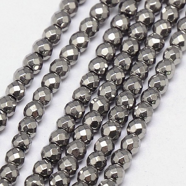 

PandaHall Electroplate Non-magnetic Synthetic Hematite Beads Strands, Faceted, Round, Grade A, Silver Plated, 3mm, Hole: 1mm, about...