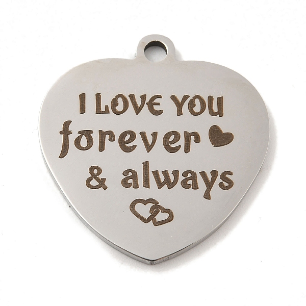 

PandaHall Valentine's Day 201 Stainless Steel Pendants, Love Message Charms, Heart with Word Charms, Stainless Steel Color, 30.5x29x2mm...