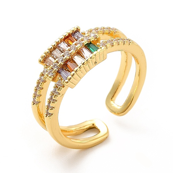 

PandaHall Cubic Zirconia Rectangle Open Cuff Ring, Brass Jewelry for Women, Real 18K Gold Plated, US Size 6 1/2(16.9mm) Brass+Cubic Zirconia